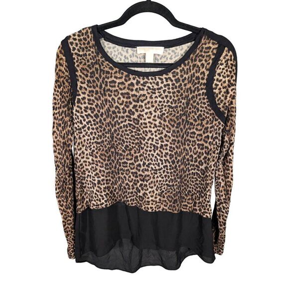 MICHAEL Michael Kors Chiffon-Hem Leopard-Print Top Brown Women's Size Medium - Picture 1 of 5